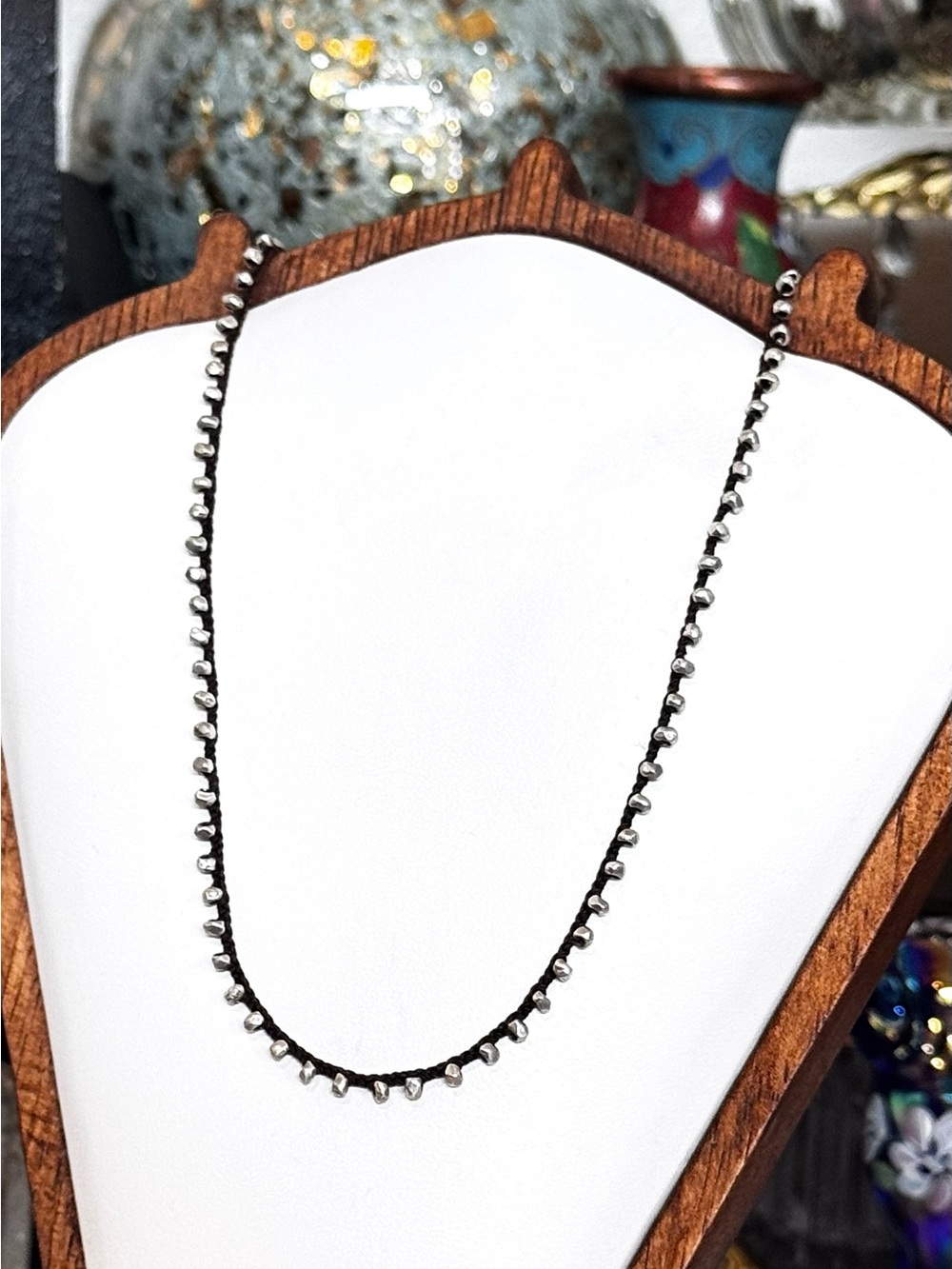 Retired Silpada Sterling Silver Hand-Knotted Silk Cord Necklace (18”)